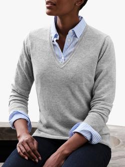 Pure Collection Cashmere V-Neck Jumper, Light Grey