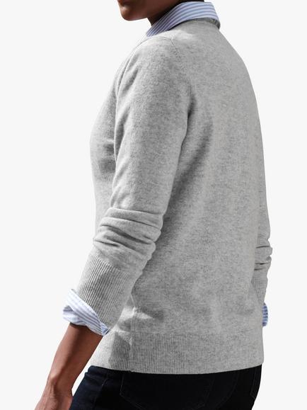 Pure Collection Cashmere V-Neck Jumper - view 2, Light Grey