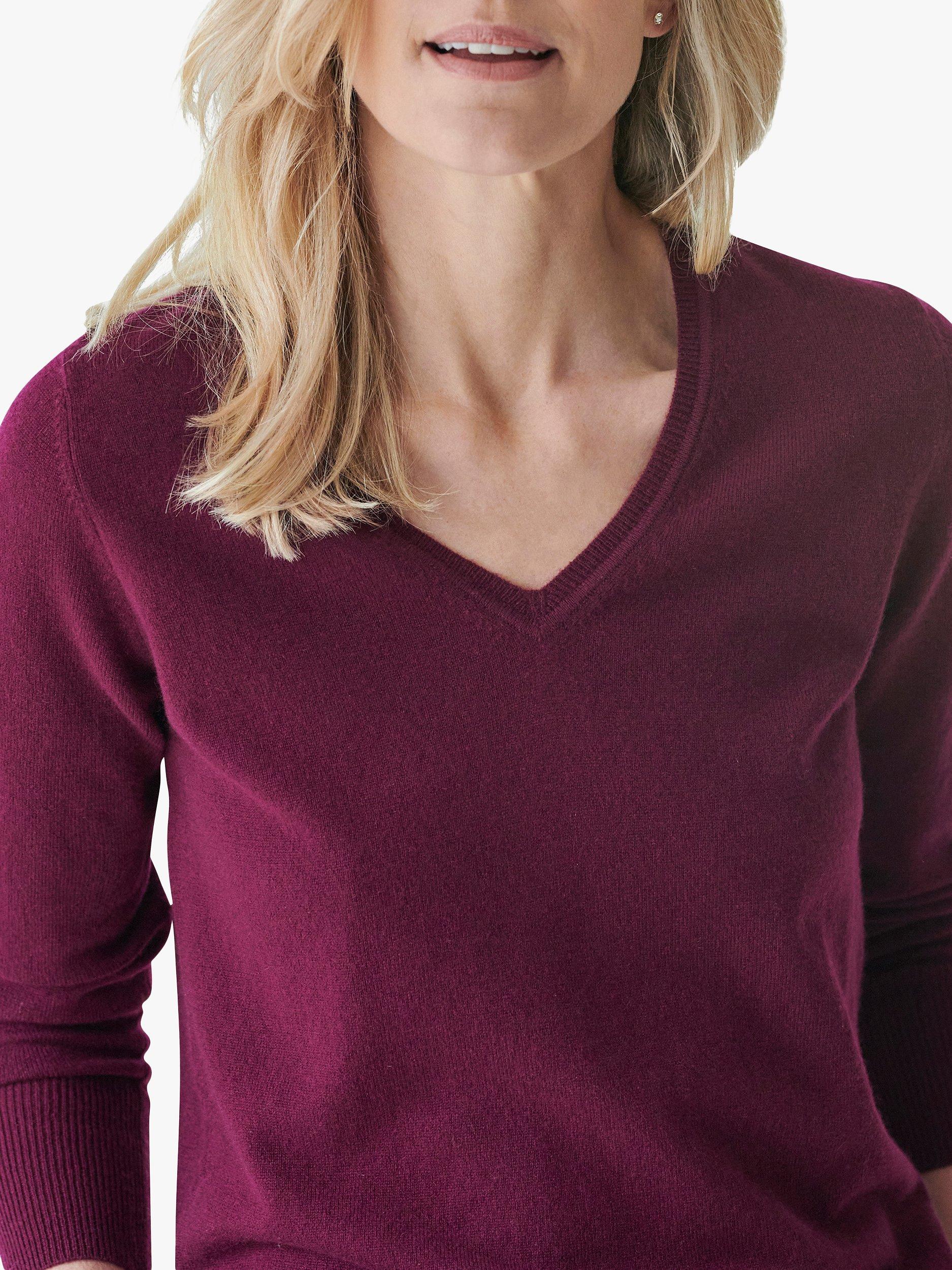 Product image 2 of 2, which shows Pure Collection Cashmere V-Neck Jumper, Merlot, 8