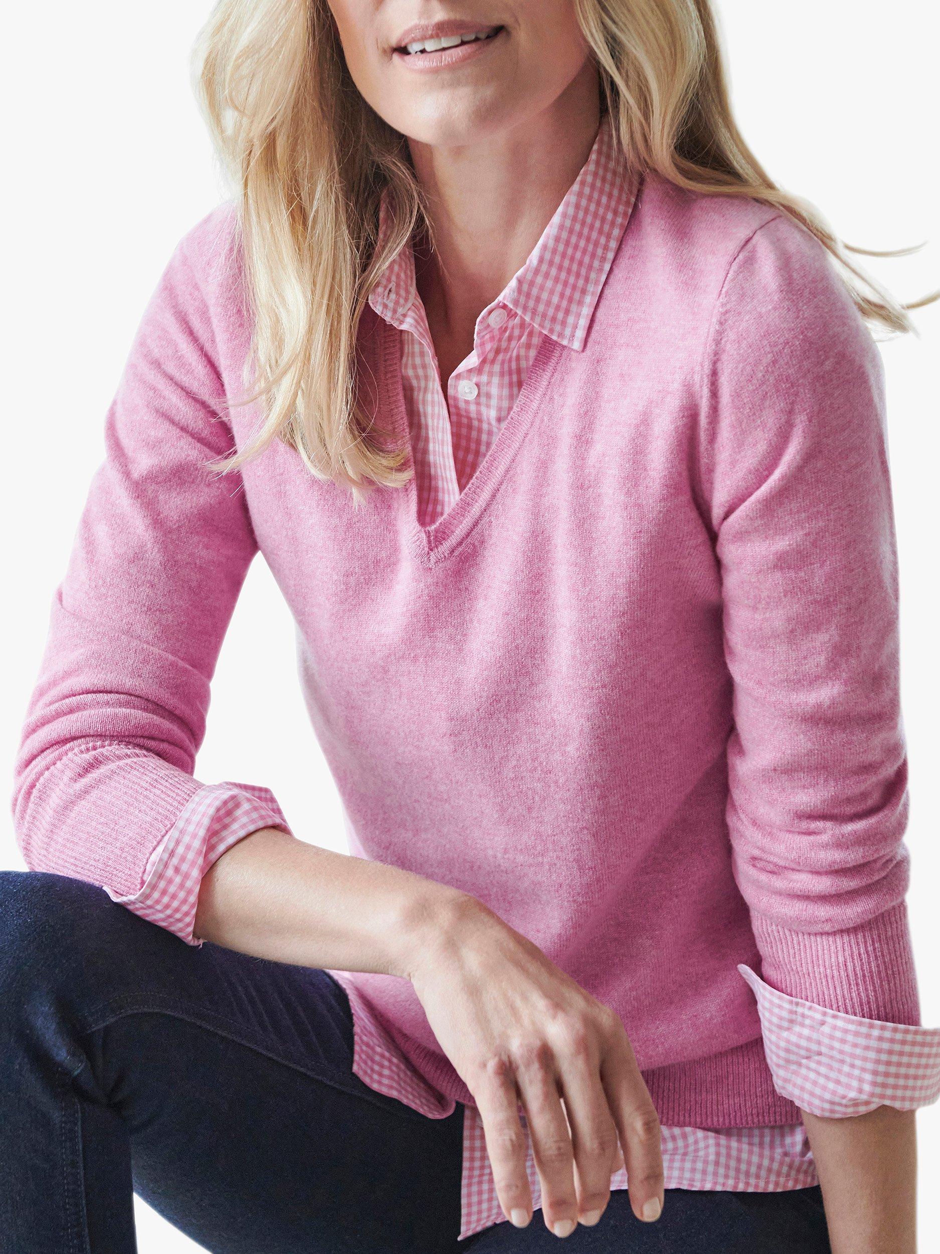 Product image 1 of 3, which shows Pure Collection Cashmere V-Neck Jumper, Heather Pink, 8