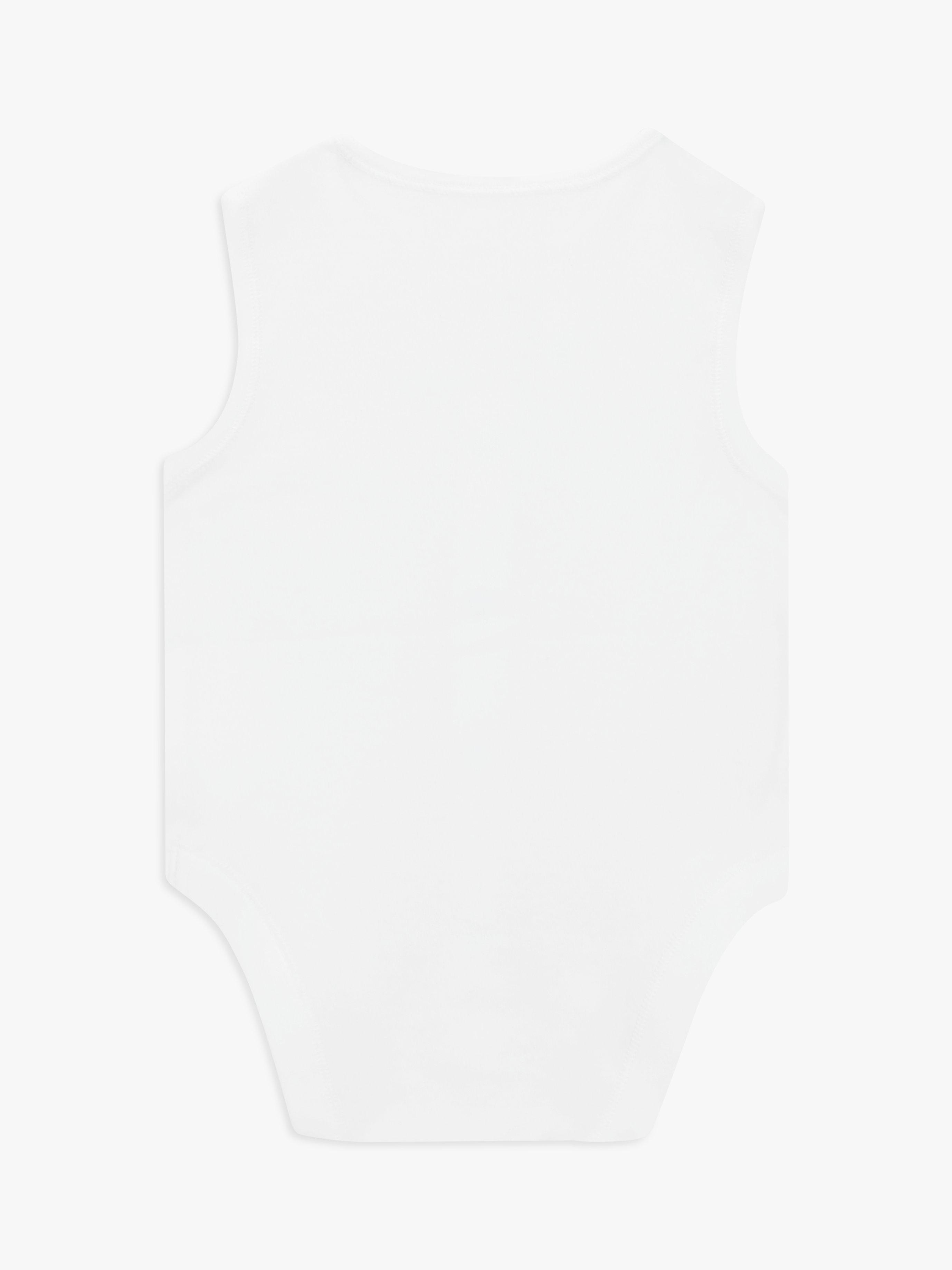 Product image 2 of 3, which shows John Lewis Baby GOTS Organic Sleeveless Adaptive Bodysuit, White, 6-9 months