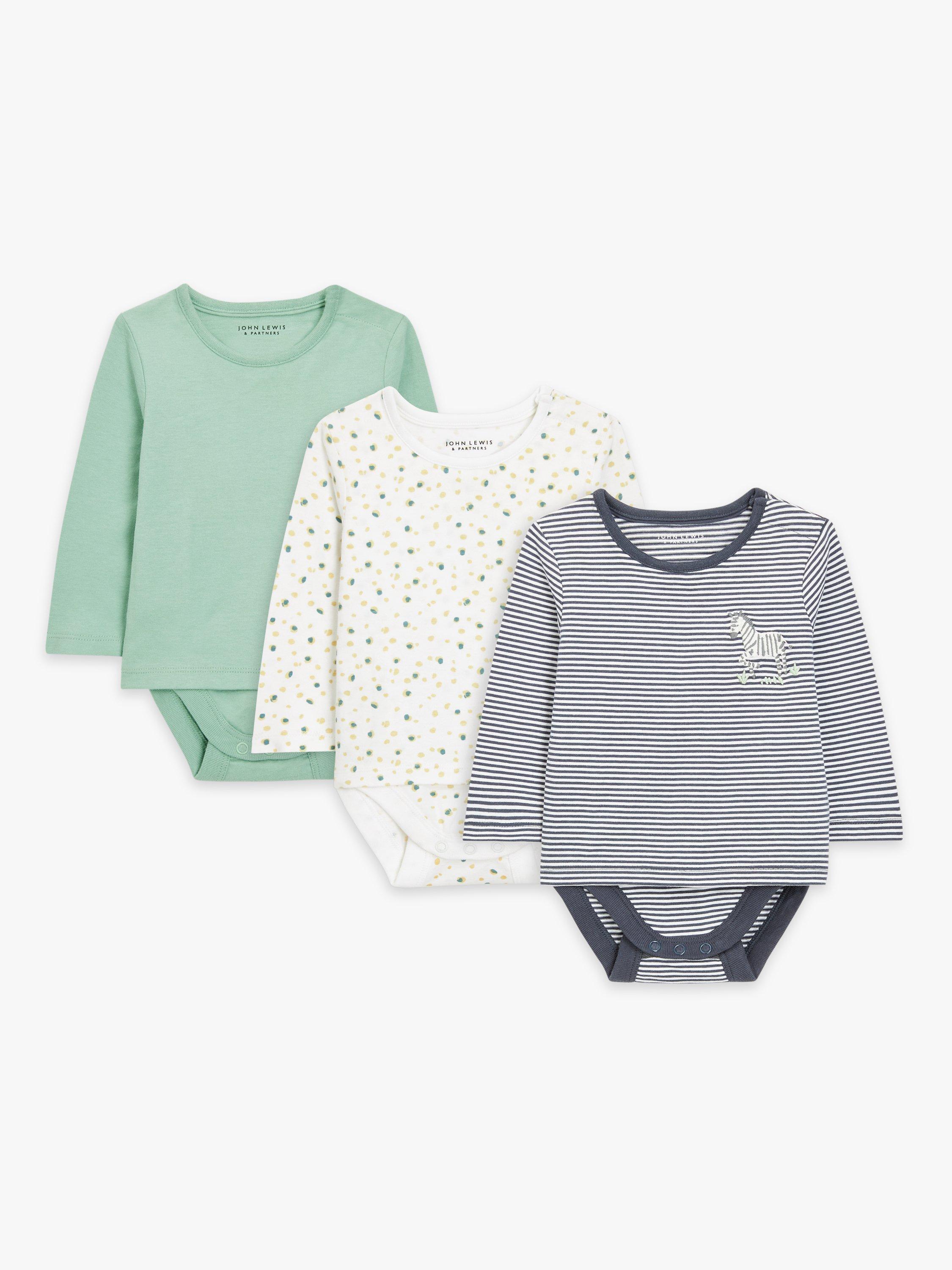 John Lewis Baby GOTS Organic Cotton Long Sleeve Adaptive Bodysuit, Pack of 3, Multi