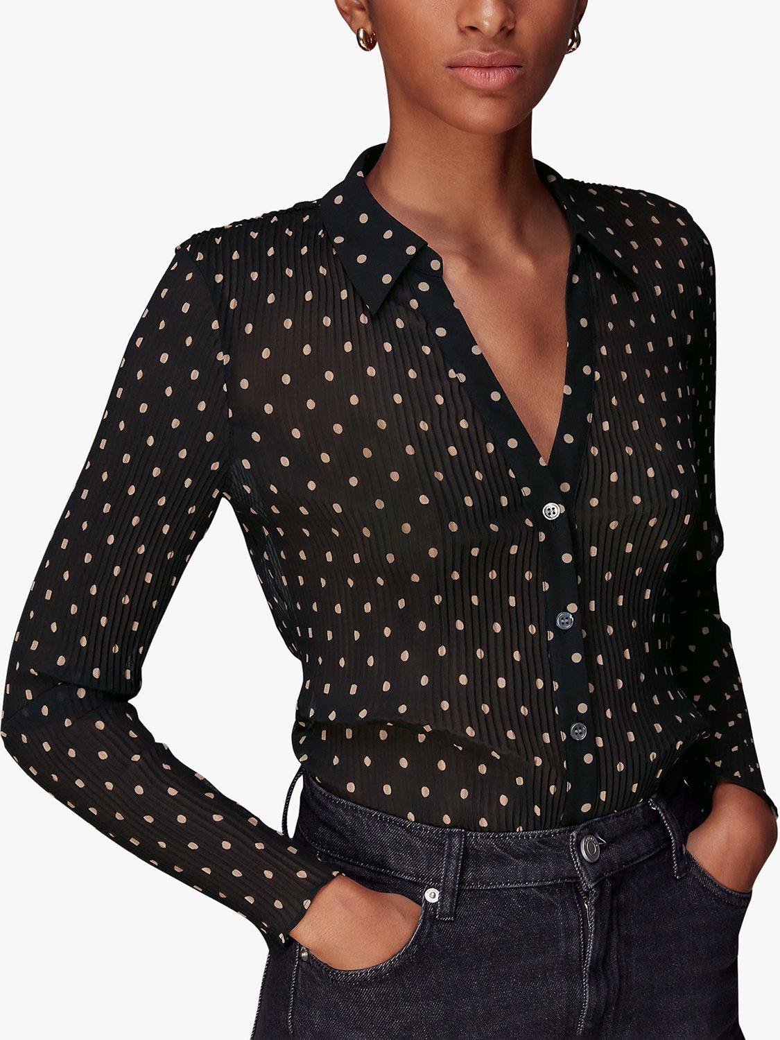 Whistles Sopt Print Penny Plisse Shirt, Black/Multi