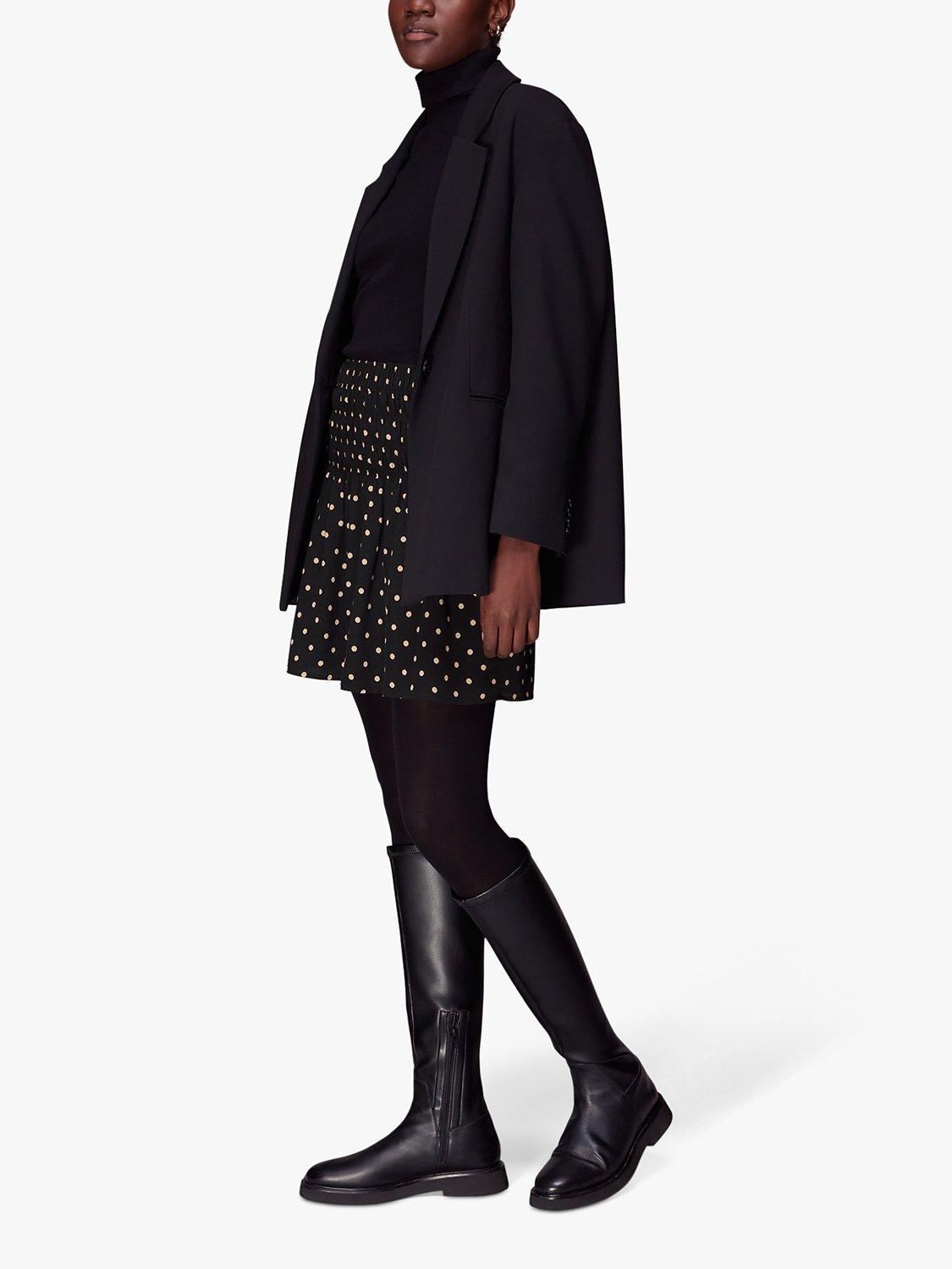 Whistles Polka Dot Shirred Mini Skirt, Black/Multi