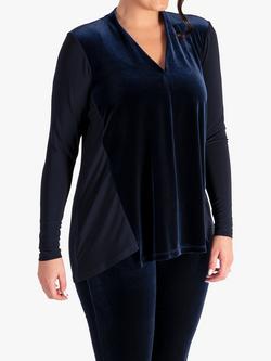 chesca Contrast Sleeves V-Neck Velvet Top - view 2, Navy