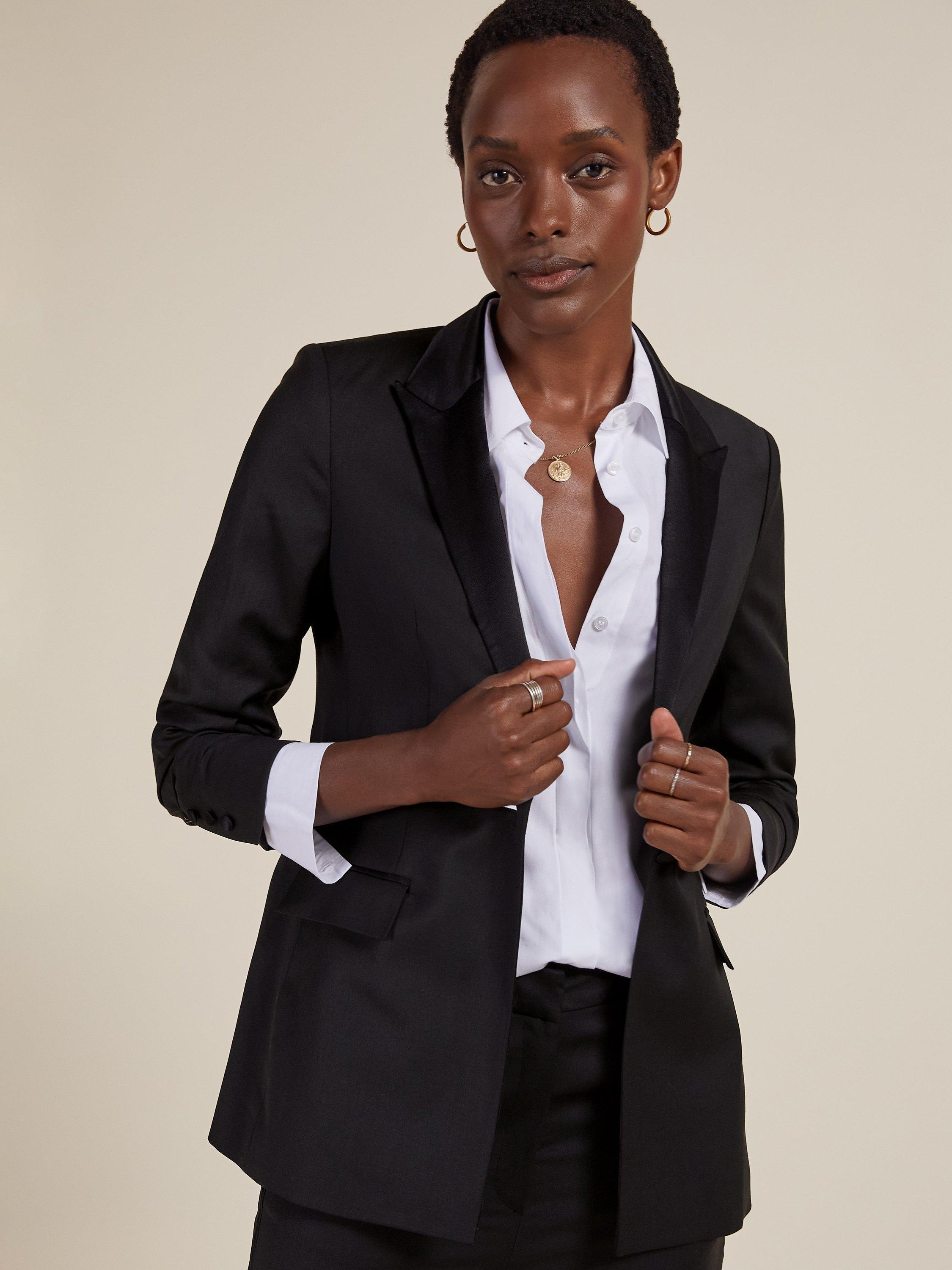 Product image 1 of 6, which shows Baukjen Tria Upcycled Wool Blend Blazer, Caviar Black, 12