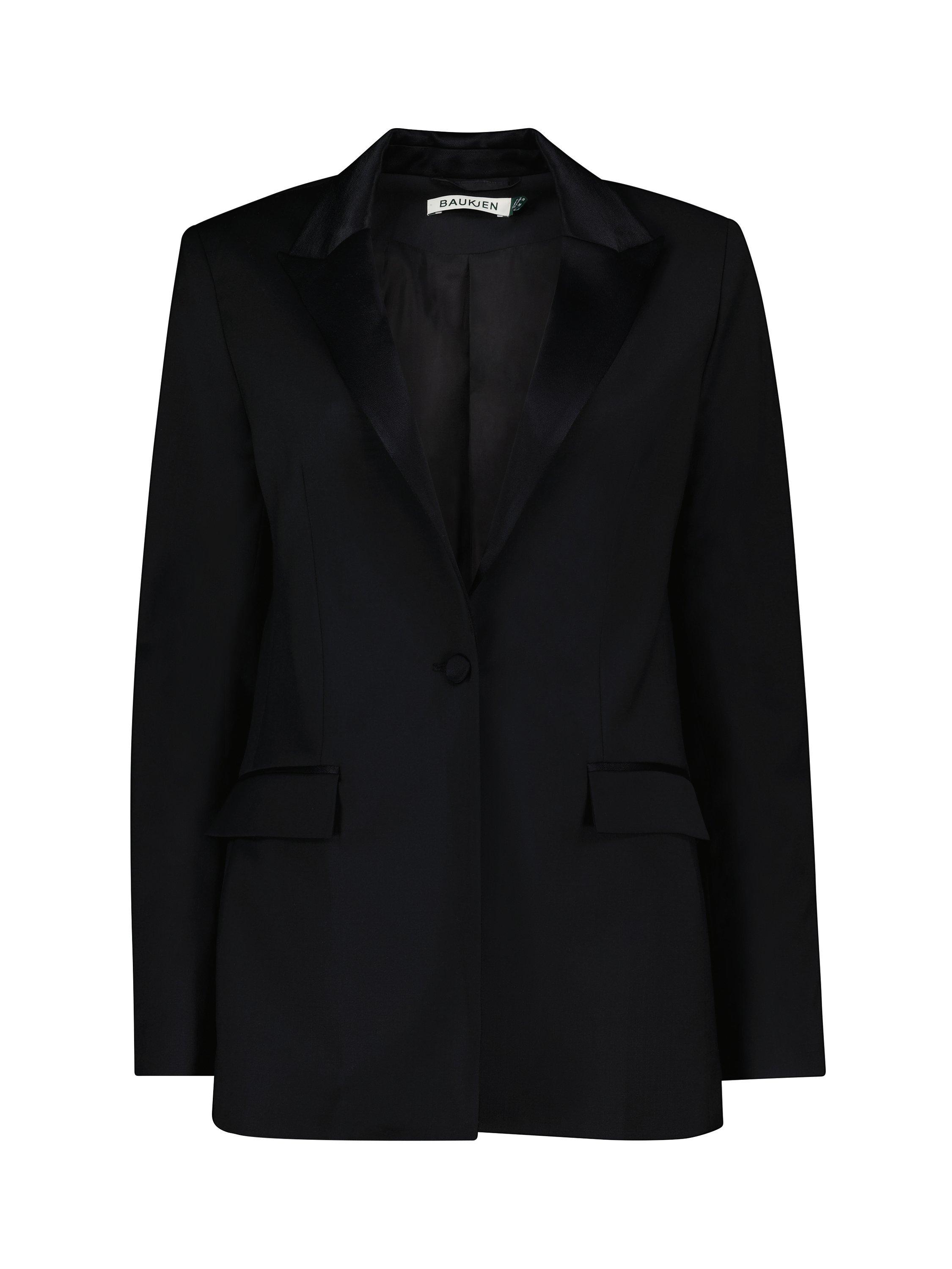 Product image 5 of 6, which shows Baukjen Tria Upcycled Wool Blend Blazer, Caviar Black, 12