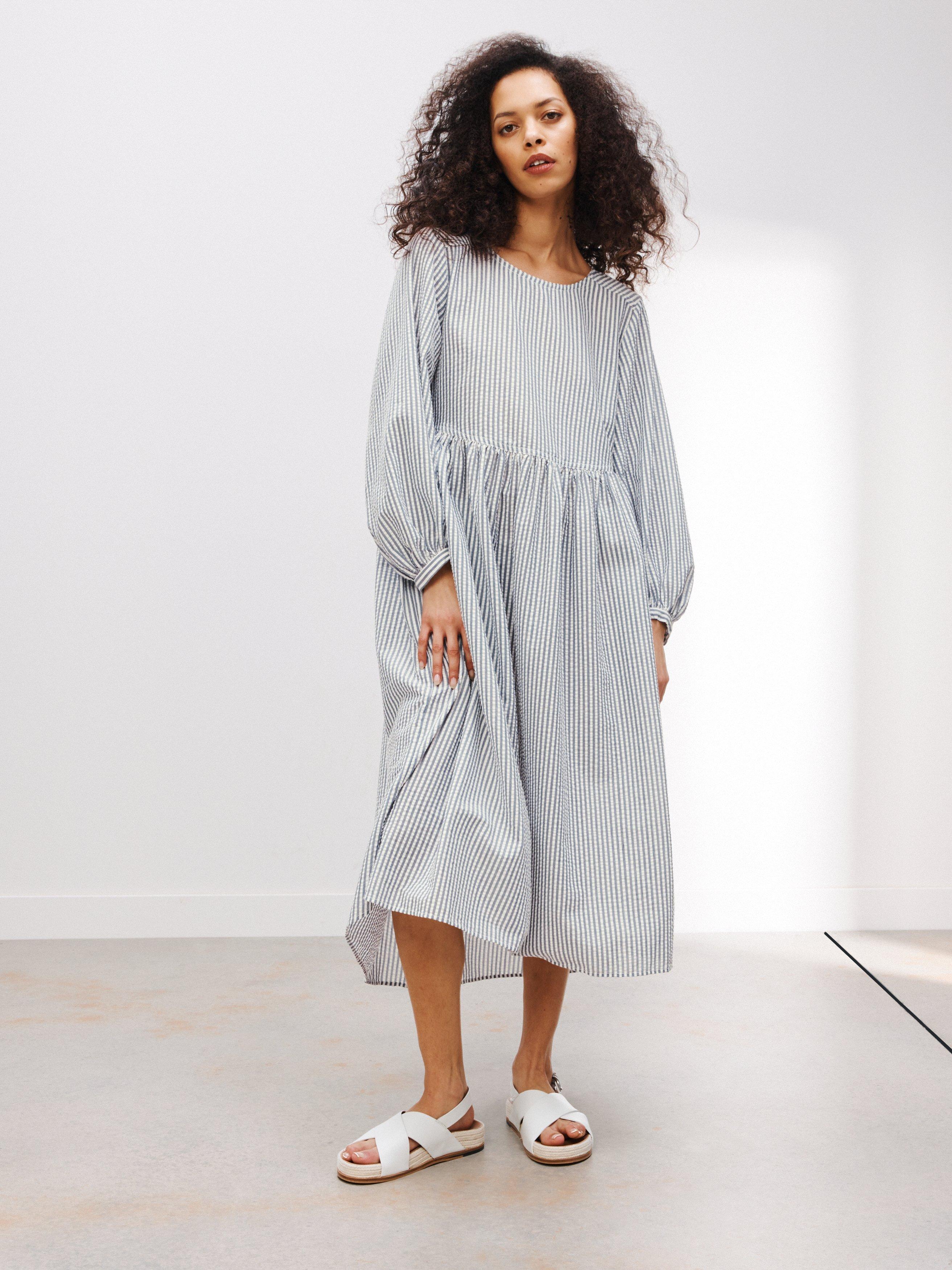 Kin Seersucker Stripe Bow Smock Dress, Blue