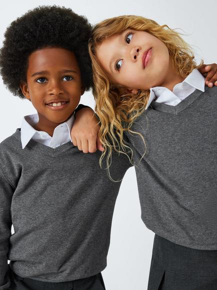 John Lewis Unisex Cotton School Jumper, Pack of 2, Grey Charcoal