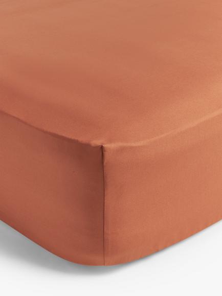 John Lewis Crisp & Fresh Egyptian Cotton Percale 200 Thread Count Deep Fitted Sheet, Baked Clay