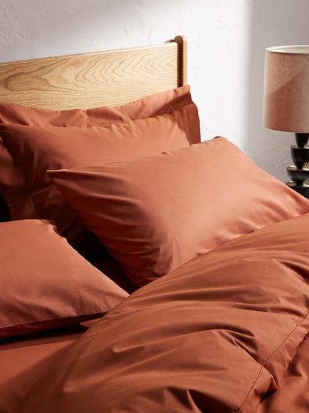 John Lewis Crisp & Fresh Egyptian Cotton Percale 200 Thread Count Deep Fitted Sheet - view 2, Baked Clay