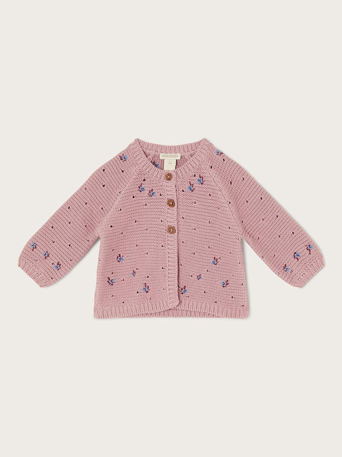 Monsoon Baby Pointelle Flower Cardigan, Lilac