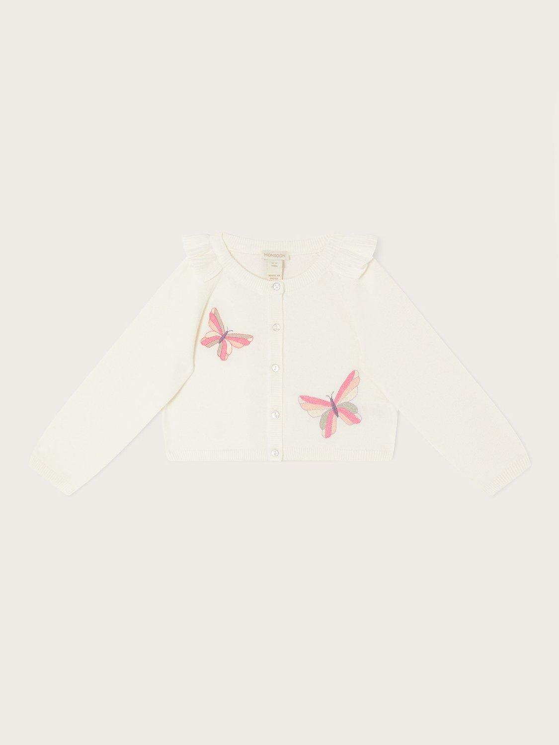 Monsoon Baby Cotton Butterfly Cardigan, Ivory