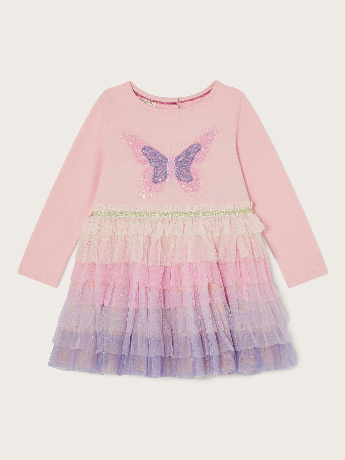 Monsoon Baby Butterfly Ombre Disco Dress, Pink