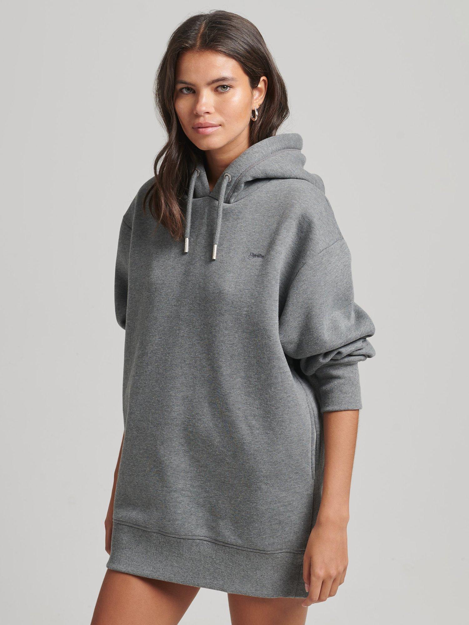 Superdry Organic Cotton Blend Embroidered Logo Sweat Dress, Rich Charcoal Marl