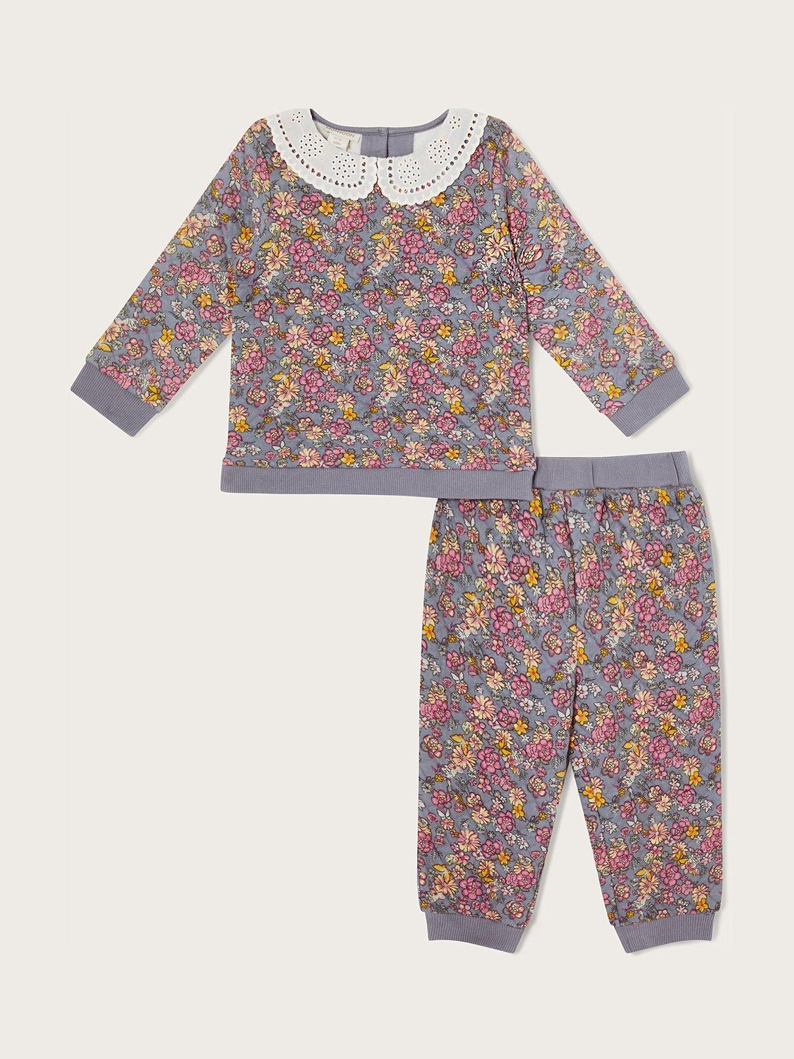 Monsoon Baby Quilted Floral Top & Trousers Set, Grey