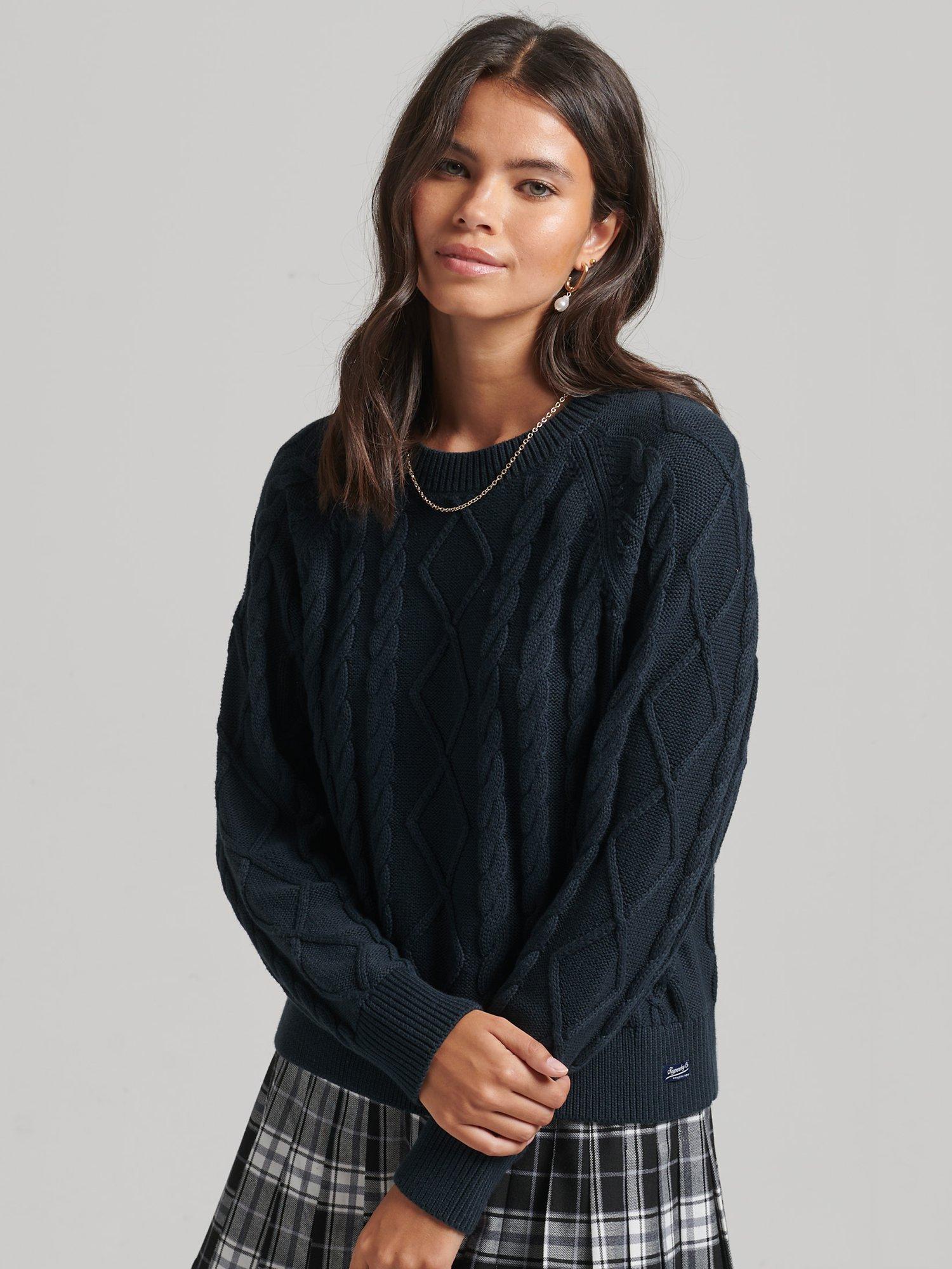 Superdry Cotton Cable Crew Jumper, Eclipse Navy