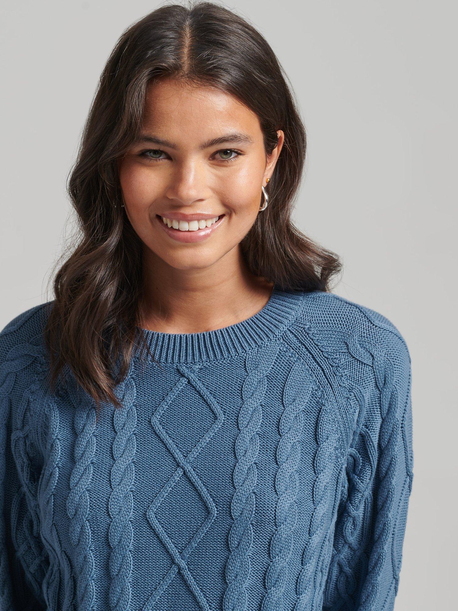 Superdry Cotton Cable Crew Jumper, Livid Blue