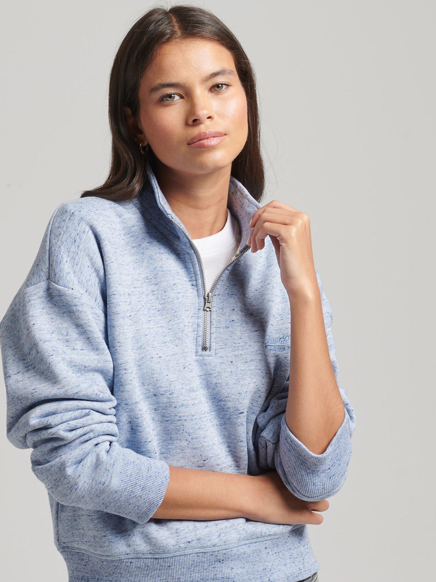 Superdry Organic Cotton Blend Vintage Logo Henley Sweatshirt, La Blue Marl