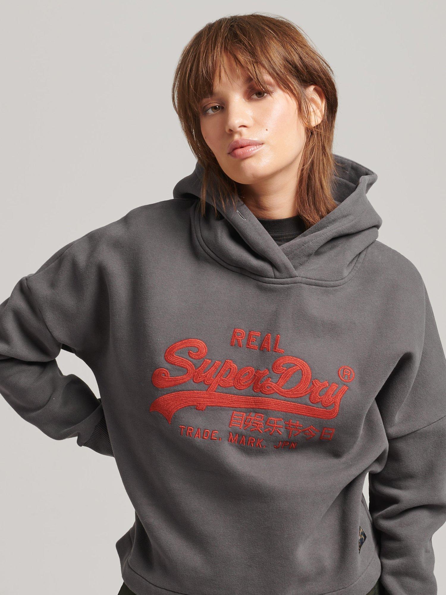 Superdry Vintage Logo Box Fit Hoodie, Charcoal