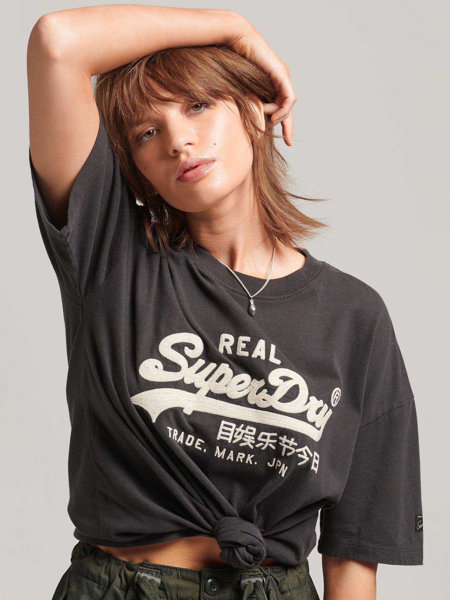 Superdry Vintage Logo Box Fit T-Shirt, Bison Black
