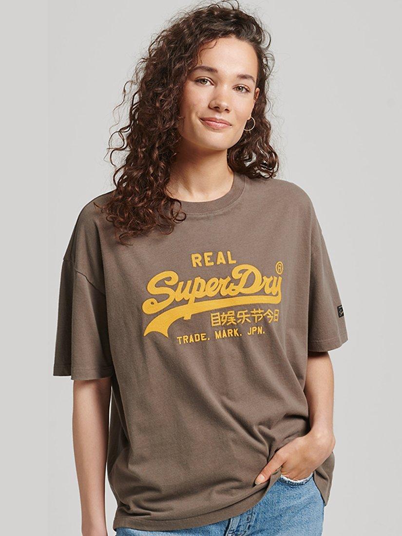 Superdry Vintage Logo Box Fit T-Shirt, Dark Khaki