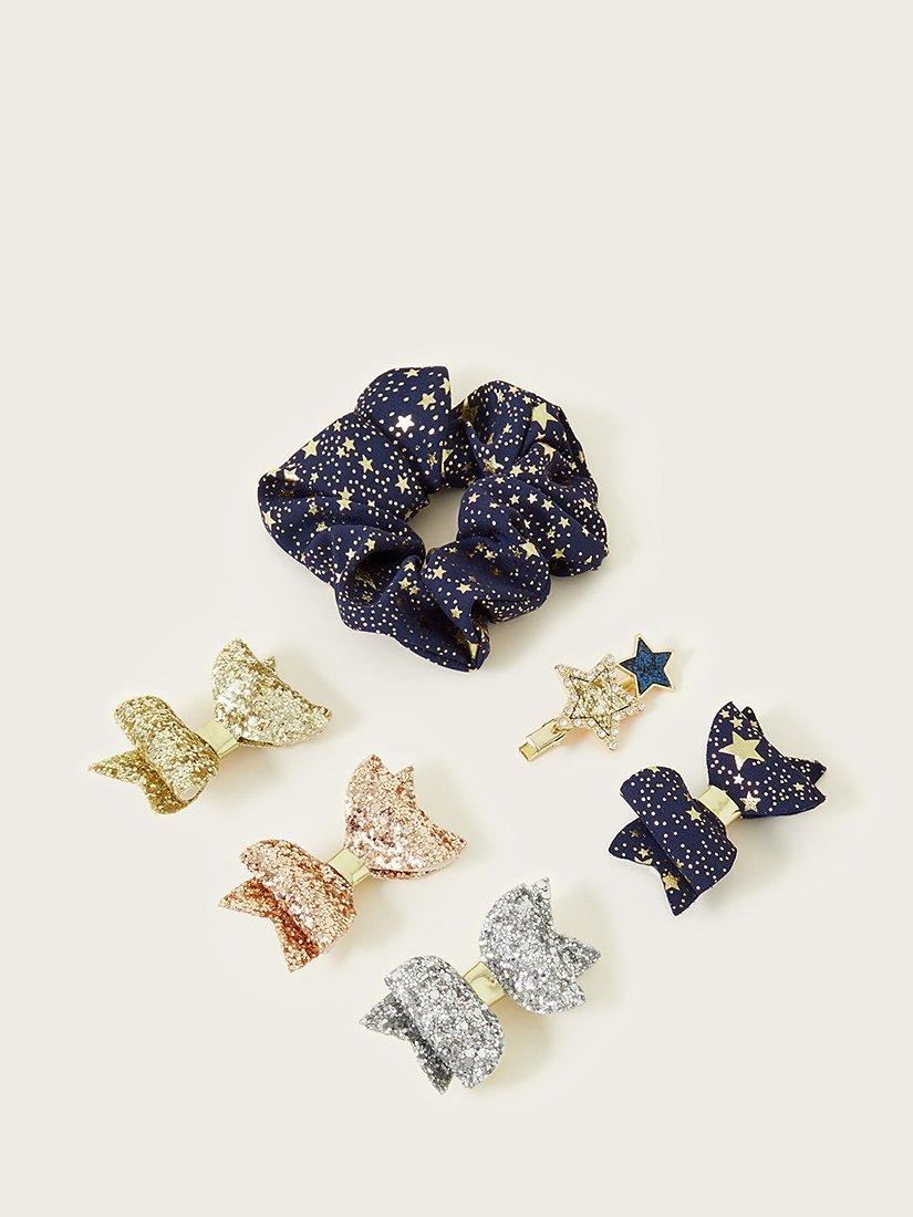 Monsoon Kids' Superstar Sparkle Hair Clip & Scrunchie Set, Navy