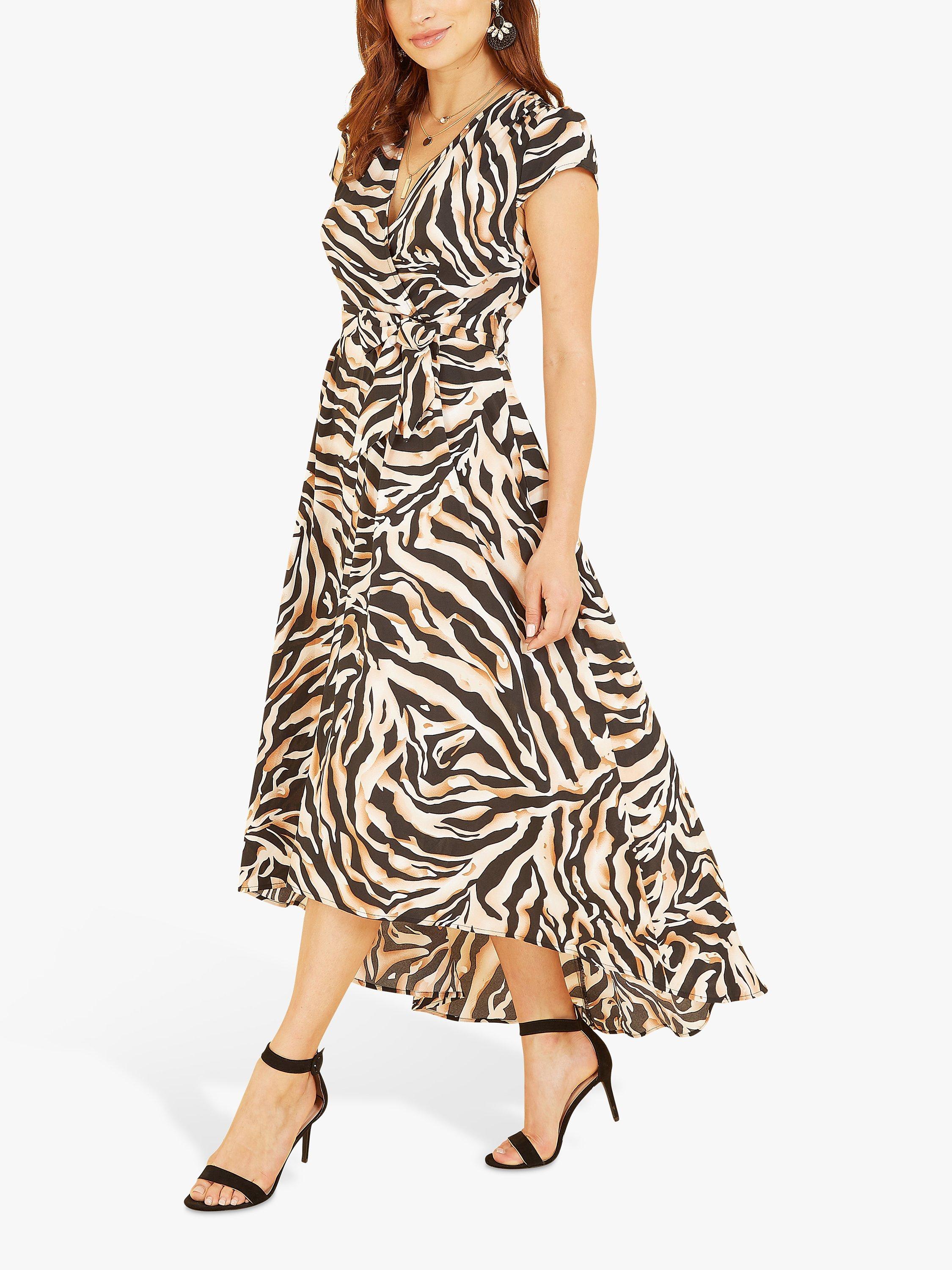 Mela London Zebra Print Dipped Hem Wrap Dress, Black