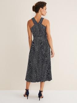 Phase Eight Elsie Spot Print Belted Dress, Navy/Ivory - view 2, Navy/Ivory
