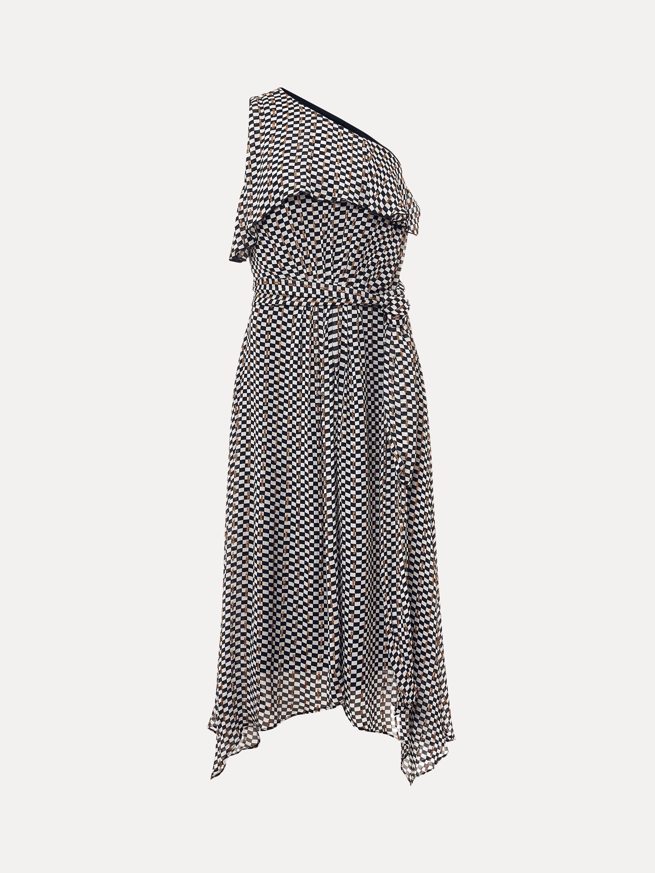 Phase Eight Kaz Check One Shoulder Dress Black White