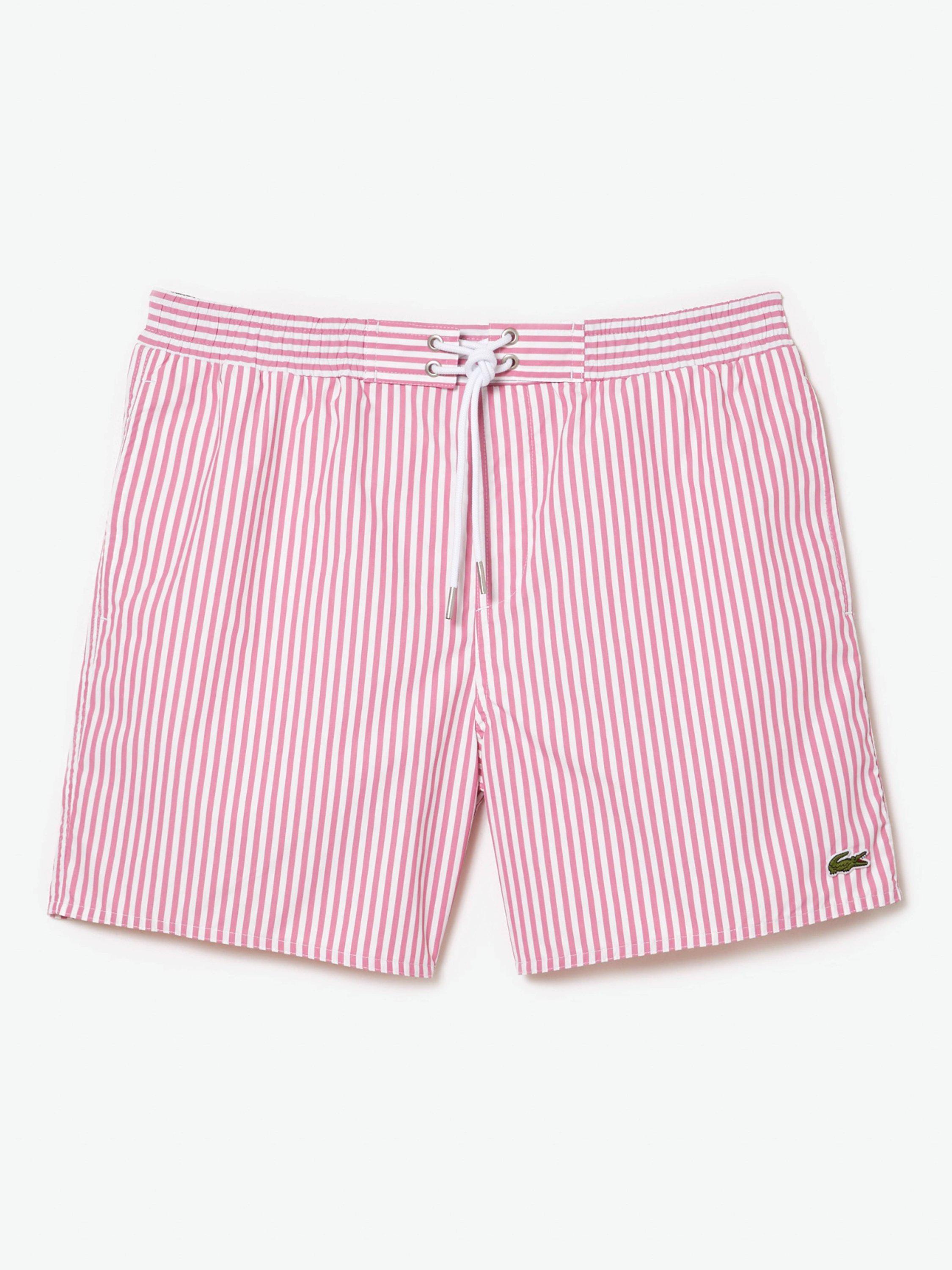 Lacoste Logo Swim Shorts, Pink Stripe