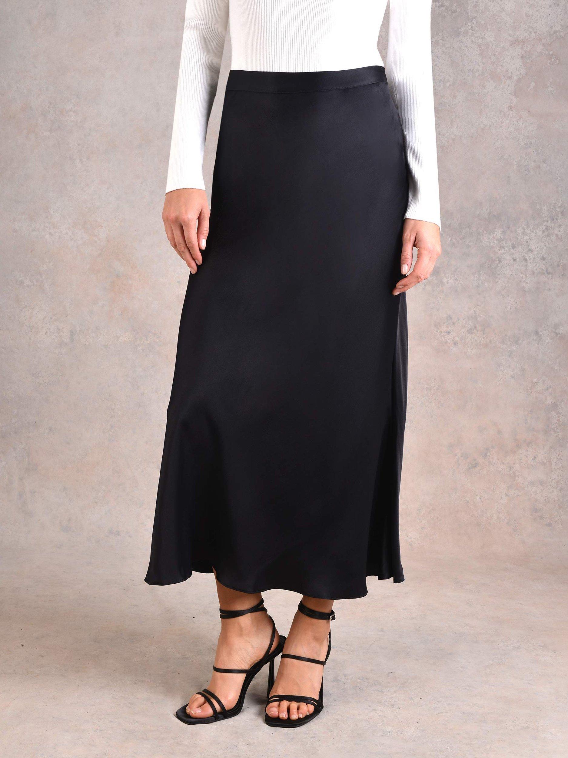 Ro&Zo Satin Bias Midi Skirt, Black
