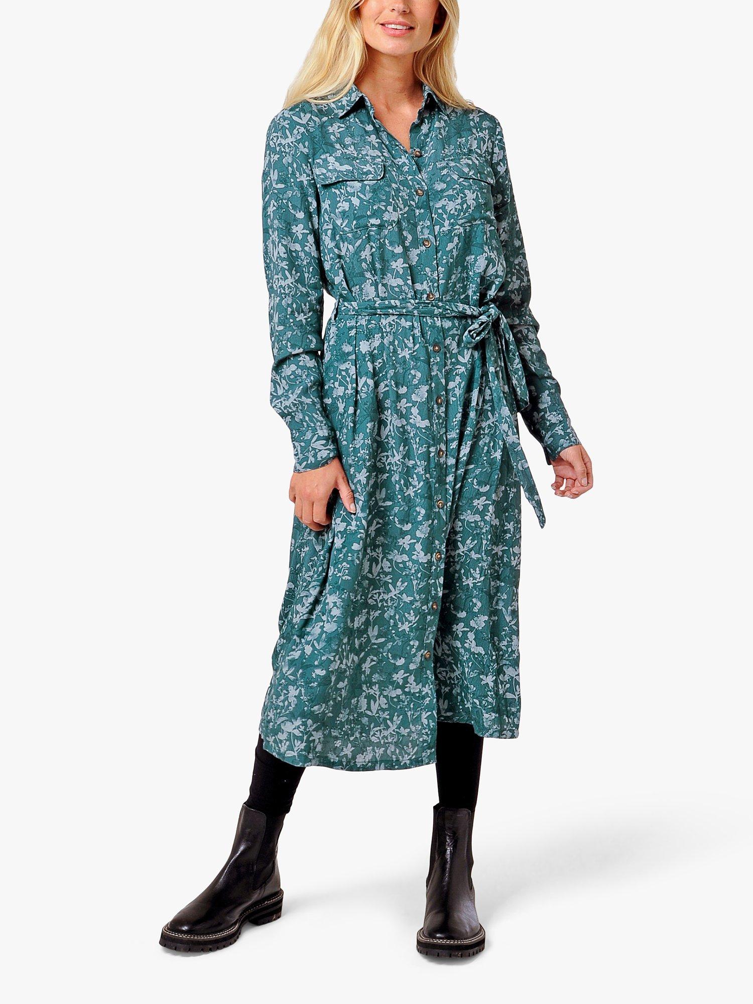 Burgs Kelly Shirt Midi Dress, Teal Green, 8