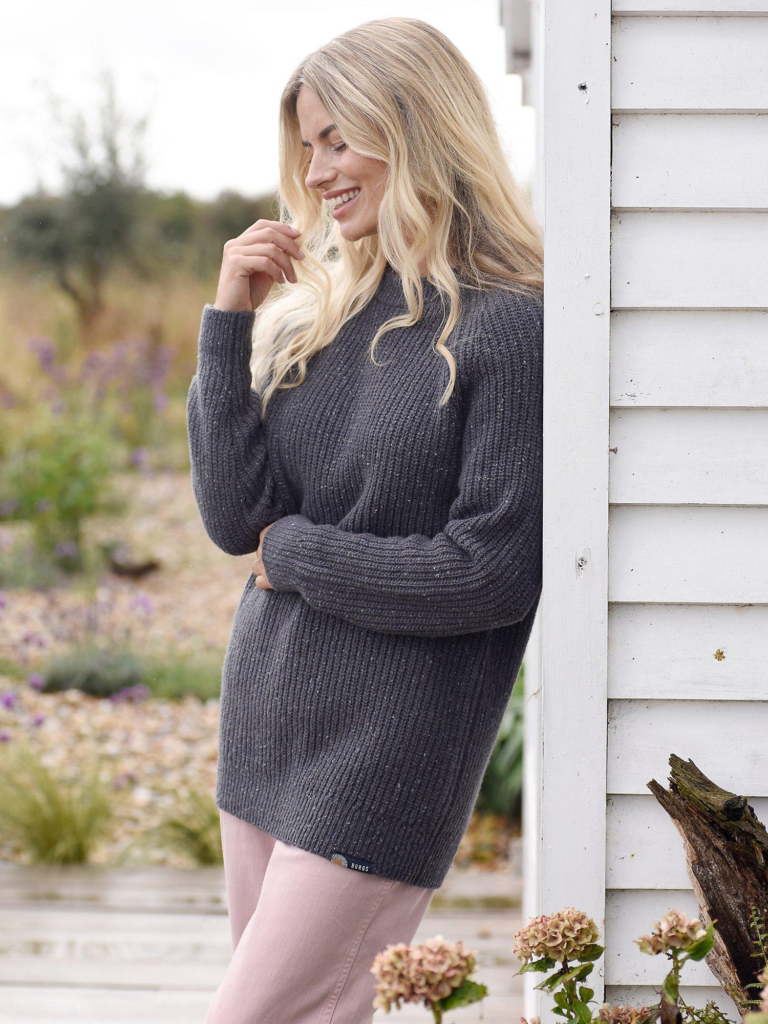 Burgs Paington Merino Wool Jumper, Charcoal Grey, 8