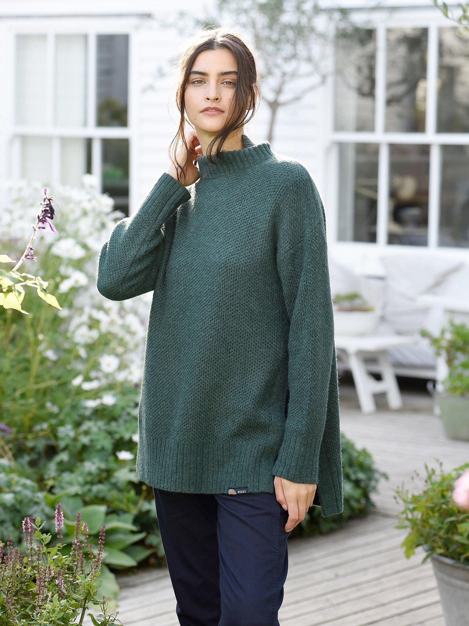 Burgs Diptford Funnel Neck Wool Blend Jumper, Teal Green
