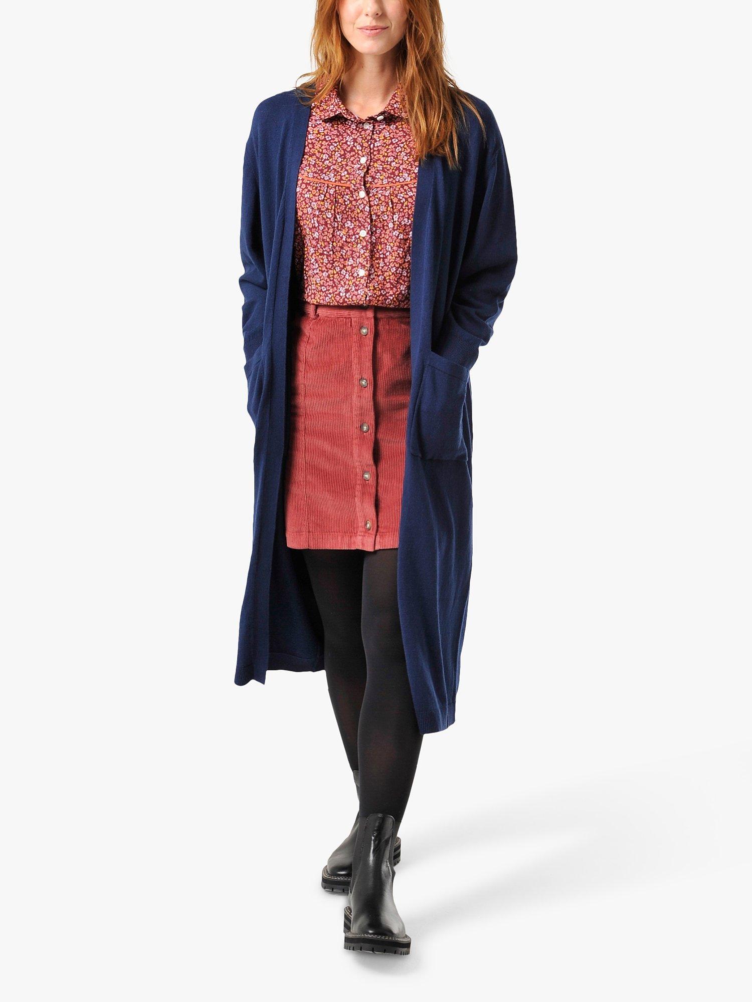 Burgs Beaford Maxi Cotton Wool Blend Cardigan, Midnight Navy, 10