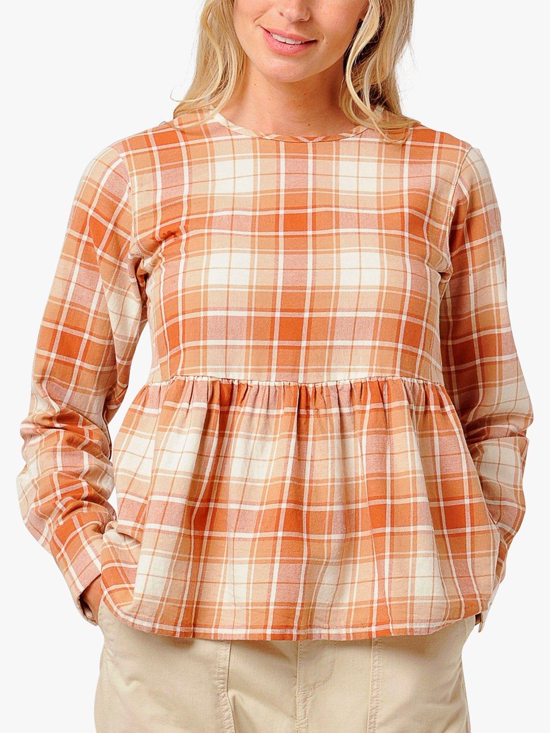 Burgs Filleigh Peplum Cotton Blouse, Burnt Ochre