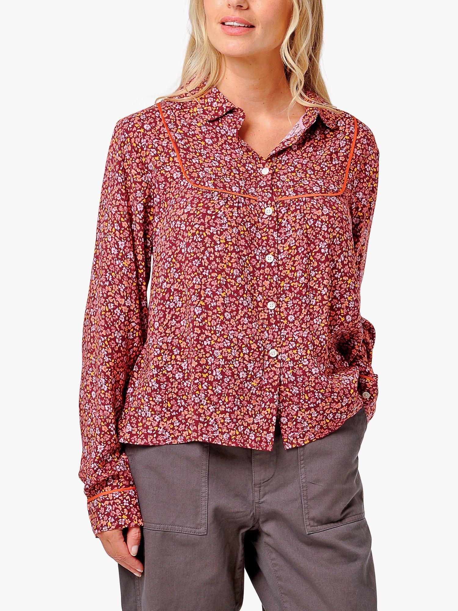 Burgs Holywell Floral LENZING™ ECOVERO™ Shirt, Burgundy Wine