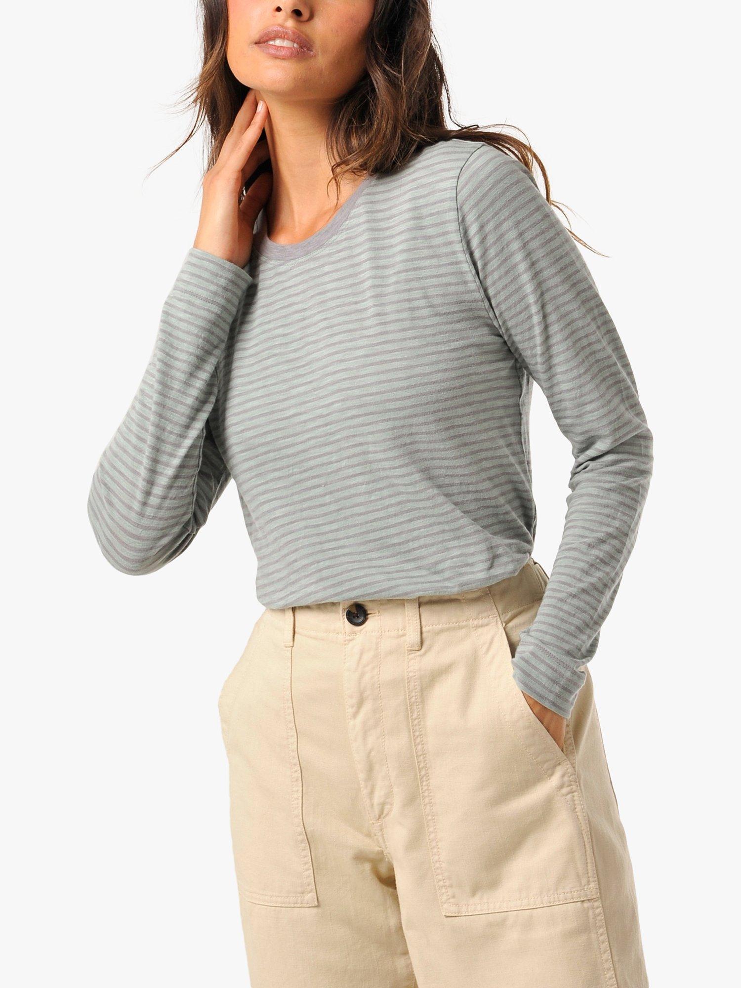 Burgs Austell Stripe Cotton Top, Jade Green, 8