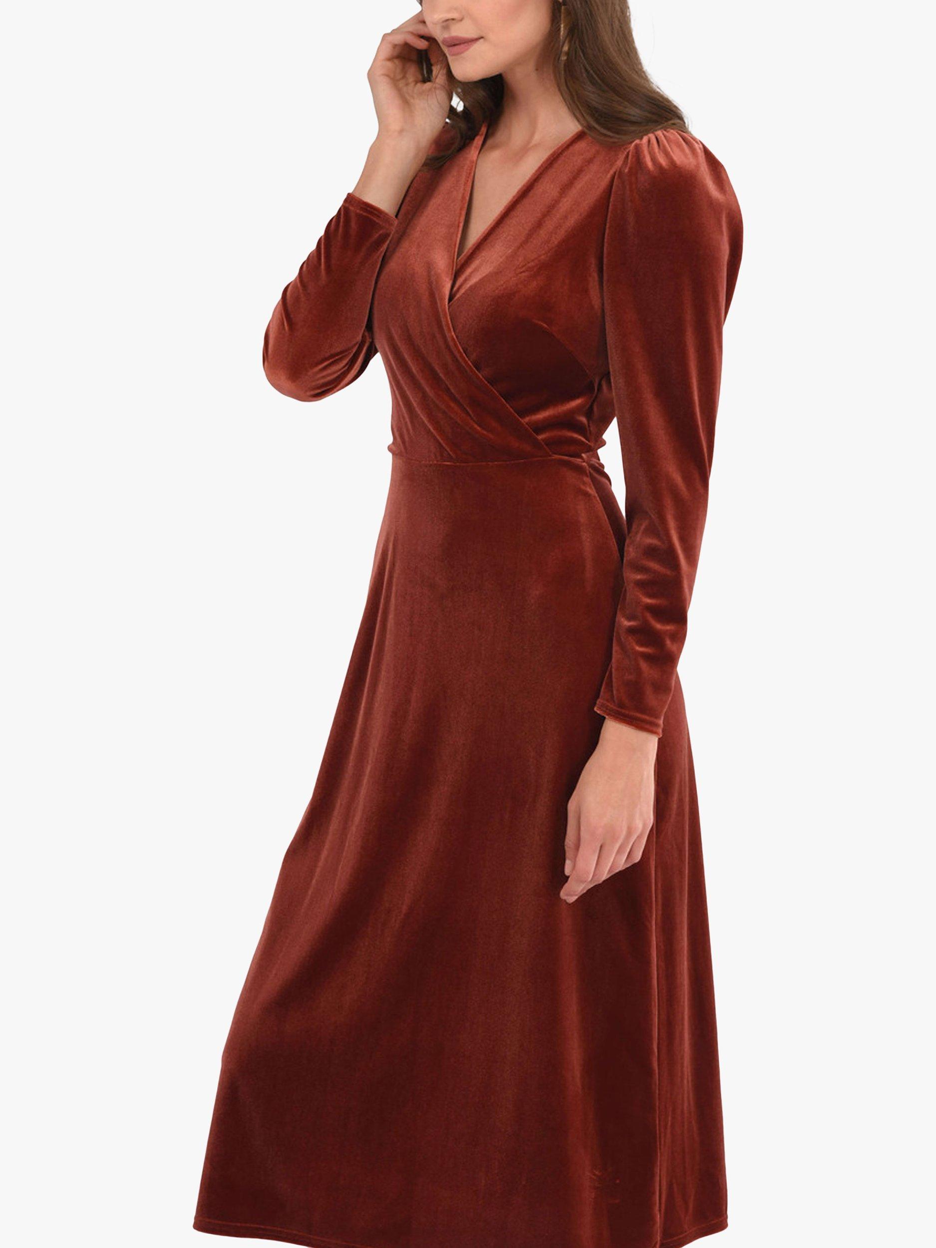 Product image 2 of 4, which shows Closet London Velvet Wrap A-Line Dress, Brown, 10