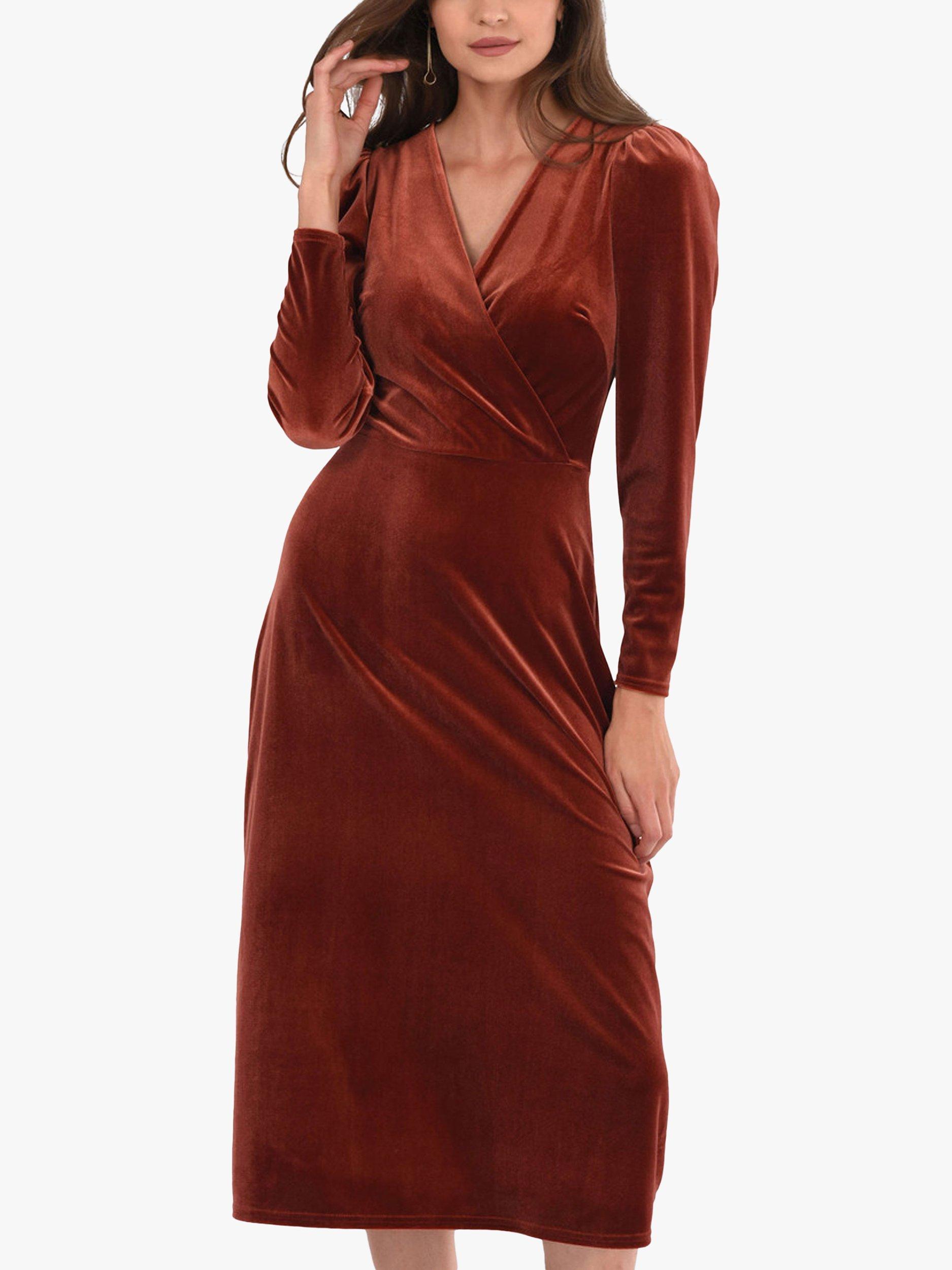 Product image 3 of 4, which shows Closet London Velvet Wrap A-Line Dress, Brown, 10