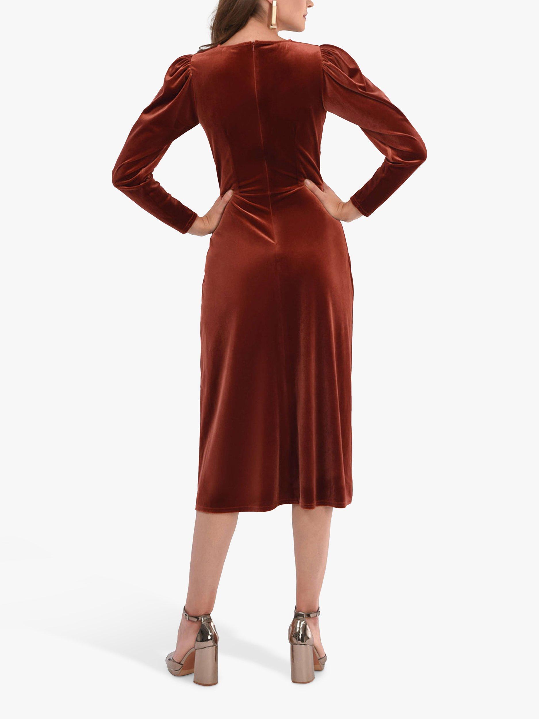 Product image 4 of 4, which shows Closet London Velvet Wrap A-Line Dress, Brown, 10