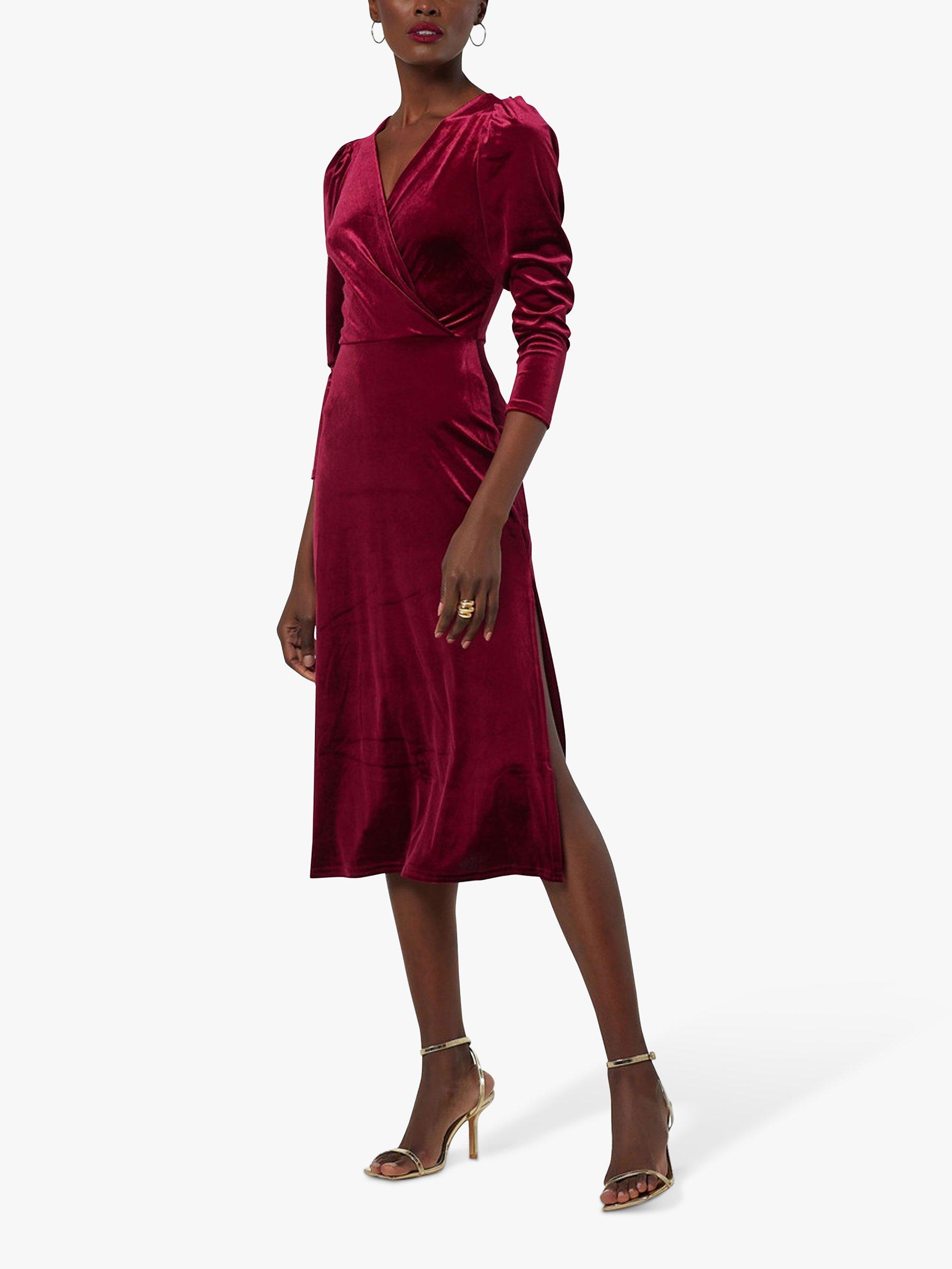 Product image 1 of 4, which shows Closet London Velvet Wrap A-Line Dress, Maroon, 8