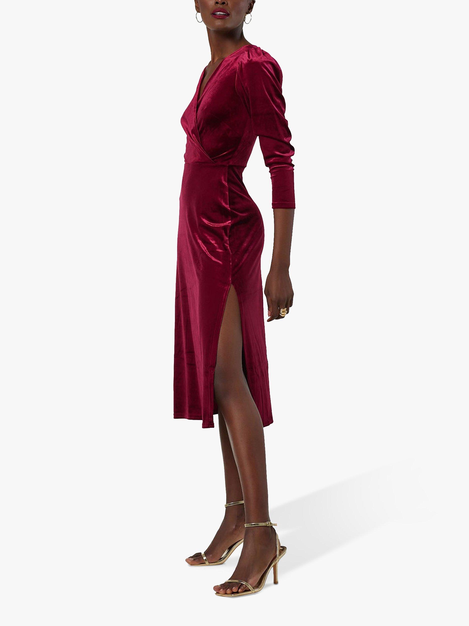 Product image 2 of 4, which shows Closet London Velvet Wrap A-Line Dress, Maroon, 8