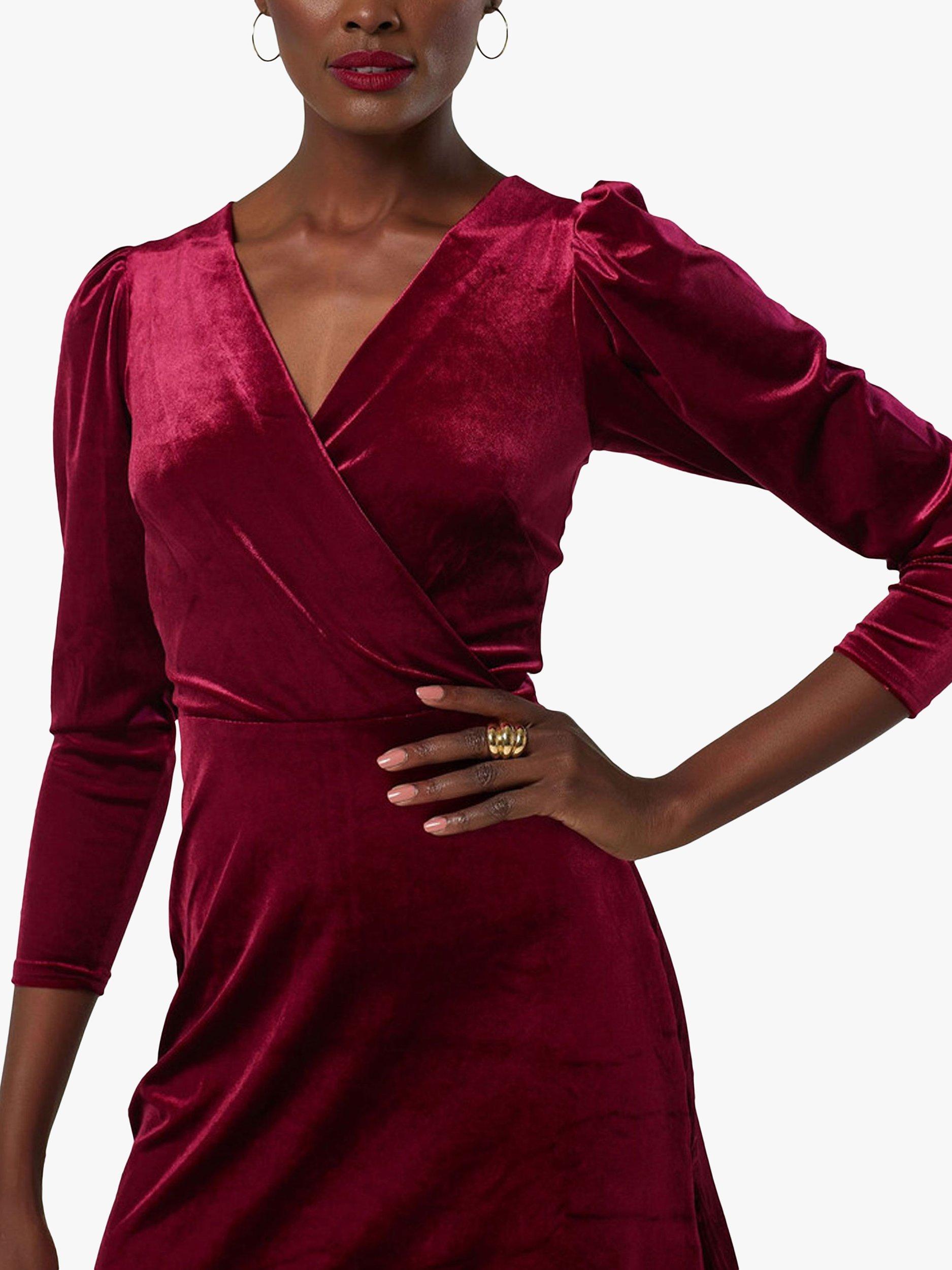 Product image 3 of 4, which shows Closet London Velvet Wrap A-Line Dress, Maroon, 8