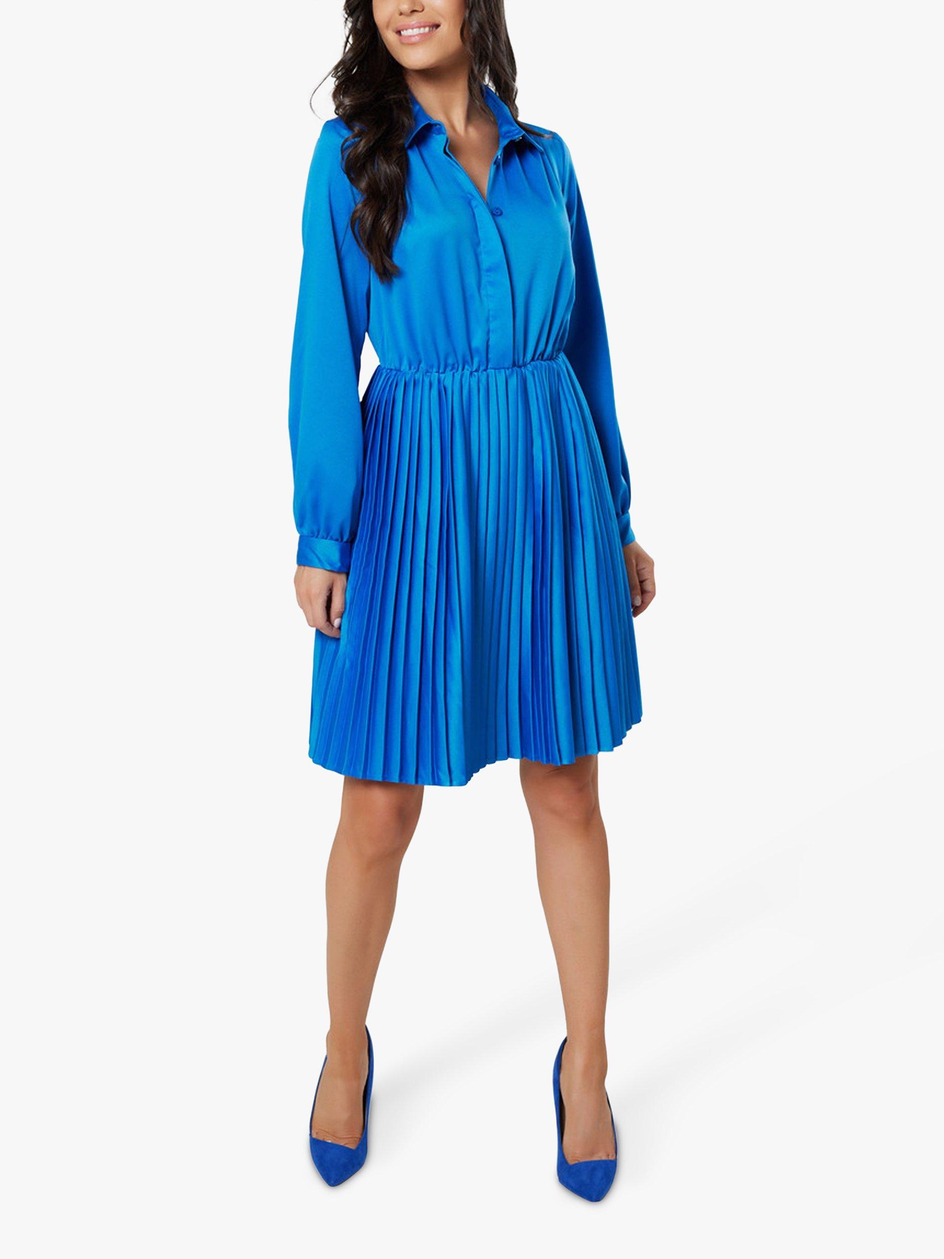 Closet London Pleated Shirt Mini Dress, Blue