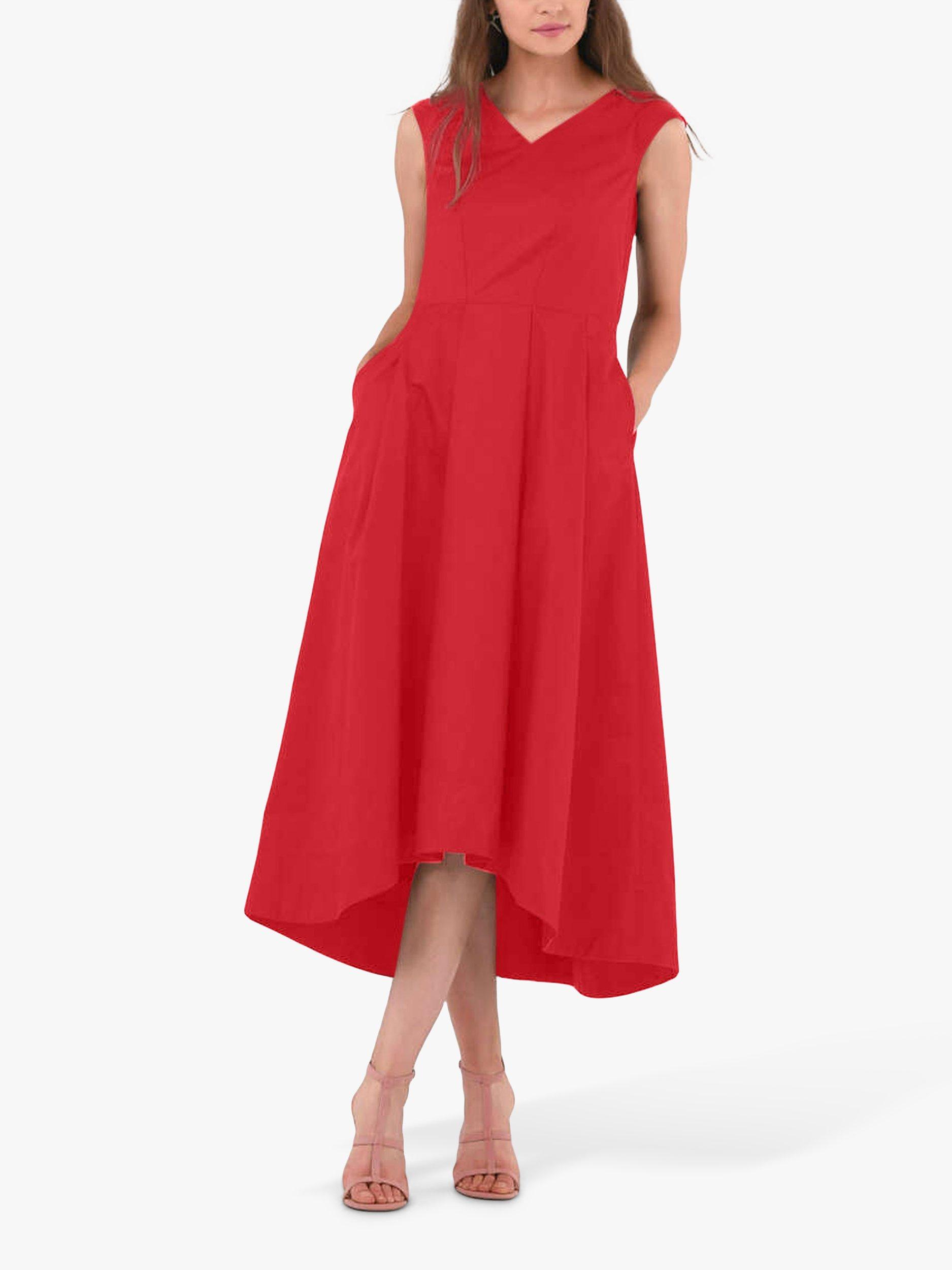 Closet London Dip Hem Pleated Midi Dress, Red