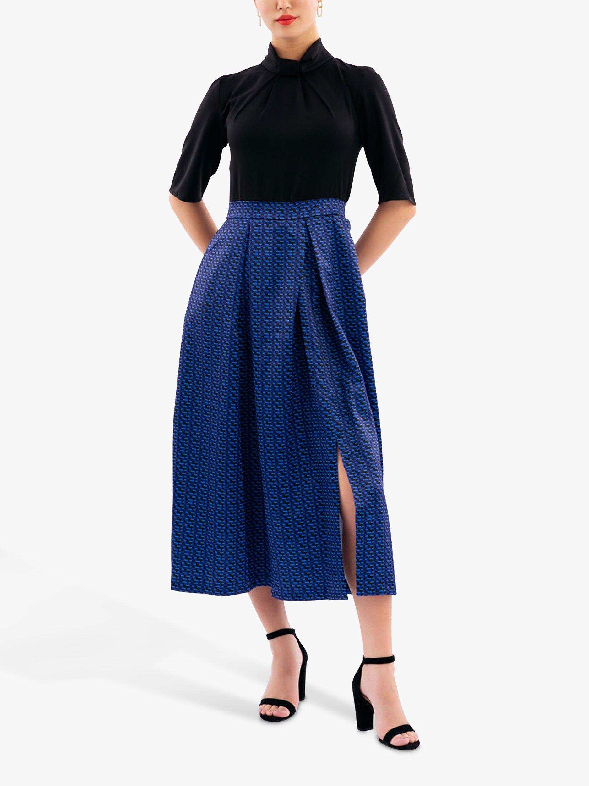 Closet London 2-in-1 Pleated Skirt Midi Dress, Blue, 16