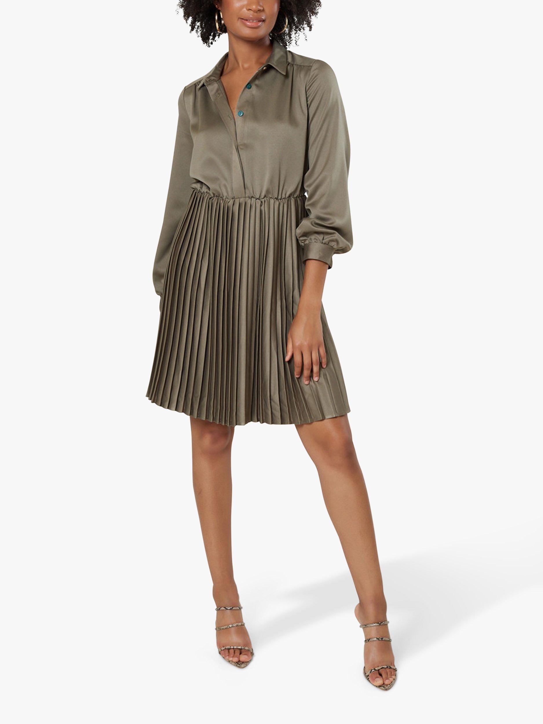 Closet London Pleated Shirt Mini Dress, Green