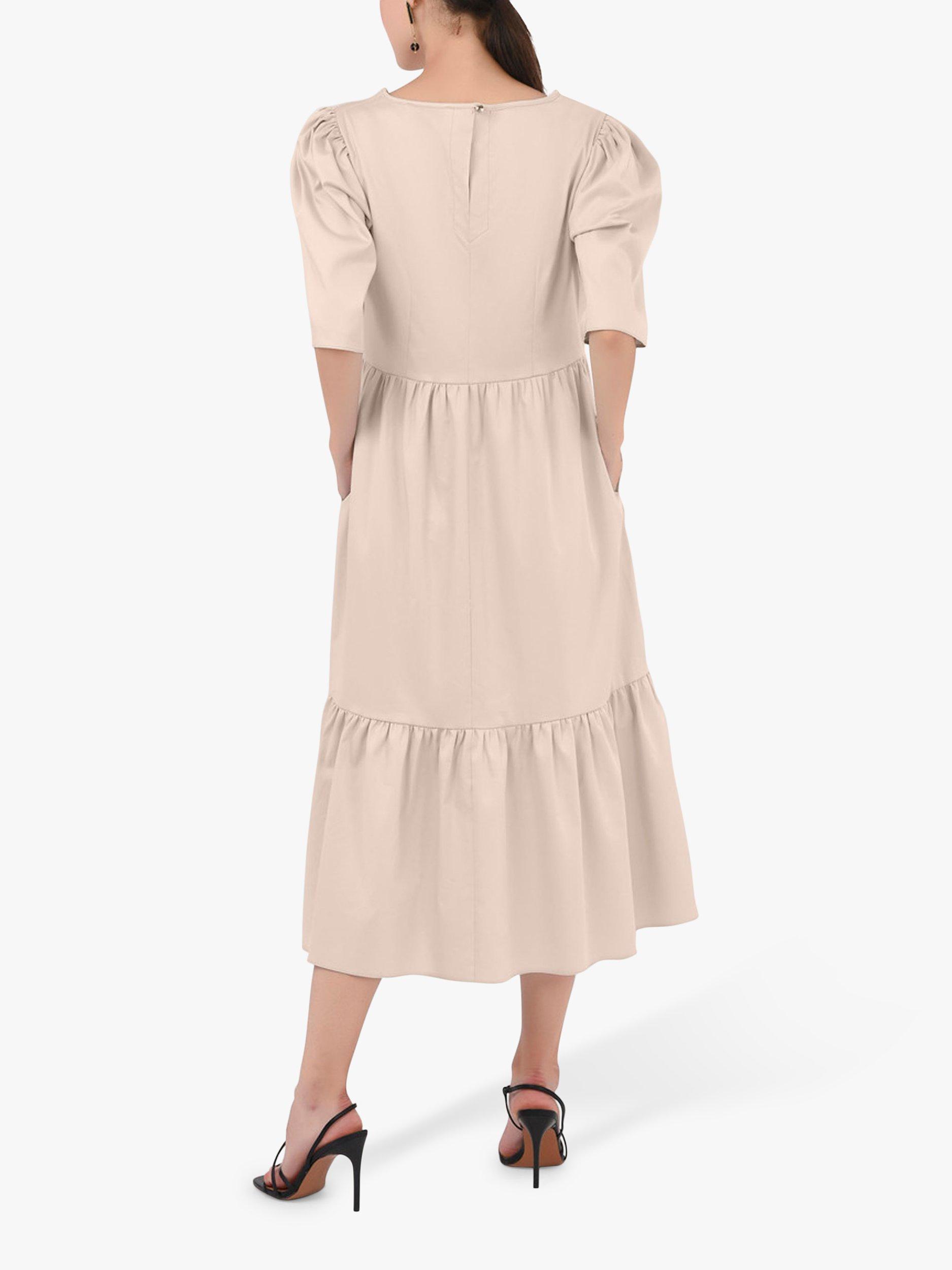 Product image 4 of 4, which shows Closet London Puff Sleeve Tiered Midi Dress, Beige, 10